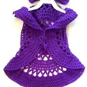 Little girl crochet circle vest retro set